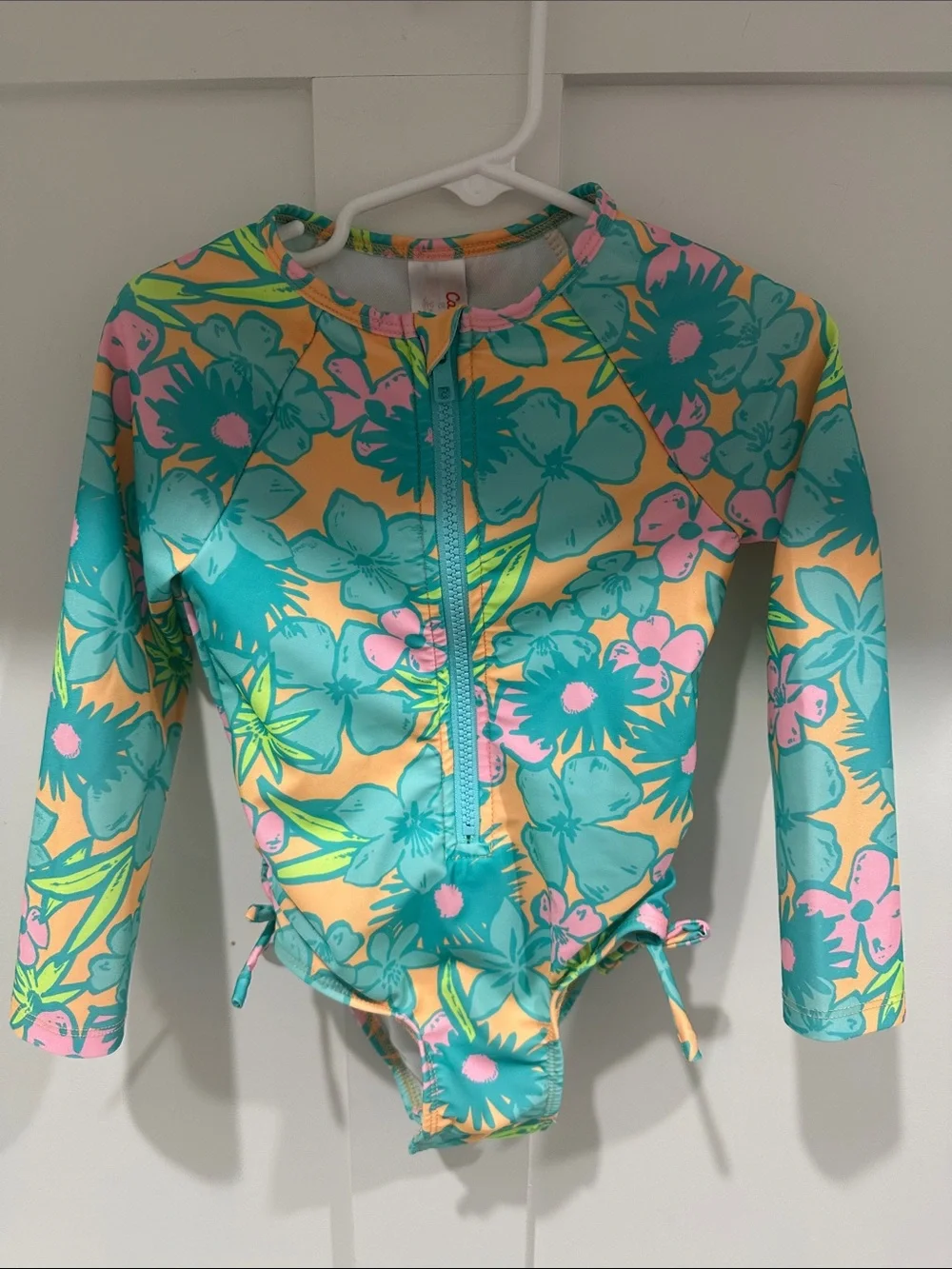 Cat & Jack Teal, Yellow & Pink Floral Long-Sleeve One-Piece Swimsuit
